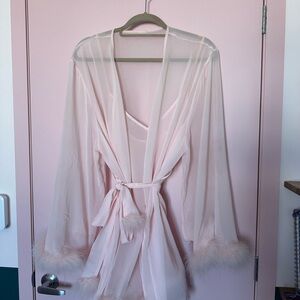 Pinup Couture Blush Sheer Robe with Feather Accents